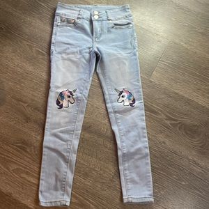 Girls unicorn embroidered jeans